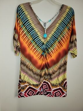 Women's V-Neck Multicolor Printed Blouse